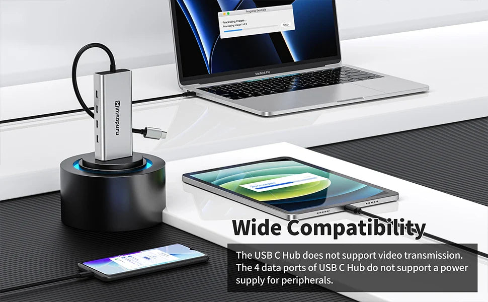 Minisopuru USB C Hub 10Gbps – USB 3.2 Type-C to USB Adapter with 100W PD for MacBook Pro, iMac & PC Accessories