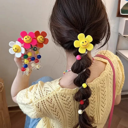 1PC Lovely Beaded Big Flowers Elastic Spiral Hair Rope – Ponytail Hair Ring Rubber Band Headband for Kids