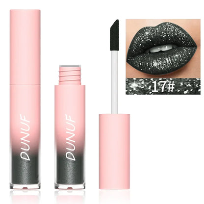 18-Color Sexy Red Diamond Glitter Lip Gloss – Metallic, Waterproof, Long-Lasting Matte Shimmer Liquid Lipstick for Women