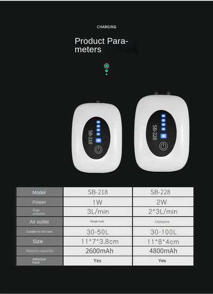 4800mAh USB Aquarium Air Pump - Portable & Ultra Silent Fish Tank Compressor for Indoor/Outdoor Use