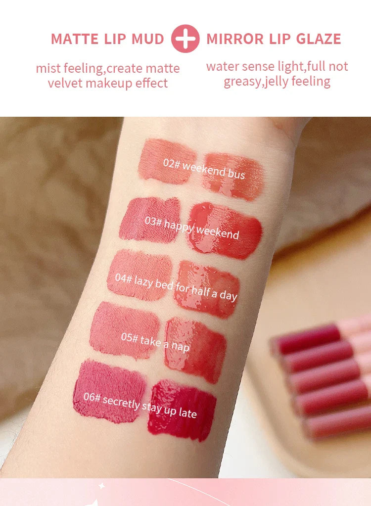 Double-End Lip Glaze – Glossy Mirror & Matte Velvet, Long-Lasting Color & Moisture, Anti-Stain Lip Gloss Cosmetic