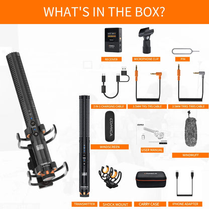 COMICA VM30 2.4G Wireless Shotgun Microphone – Super Cardioid Condenser Mic with Gain Control for Camera, Smartphone & PC