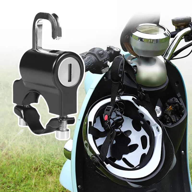 Universal Motorcycle Helmet Lock - Anti-Theft Handlebar Mount Security Metal Lock for Electric Motorbikes, 22mm-26mm with Keys Set