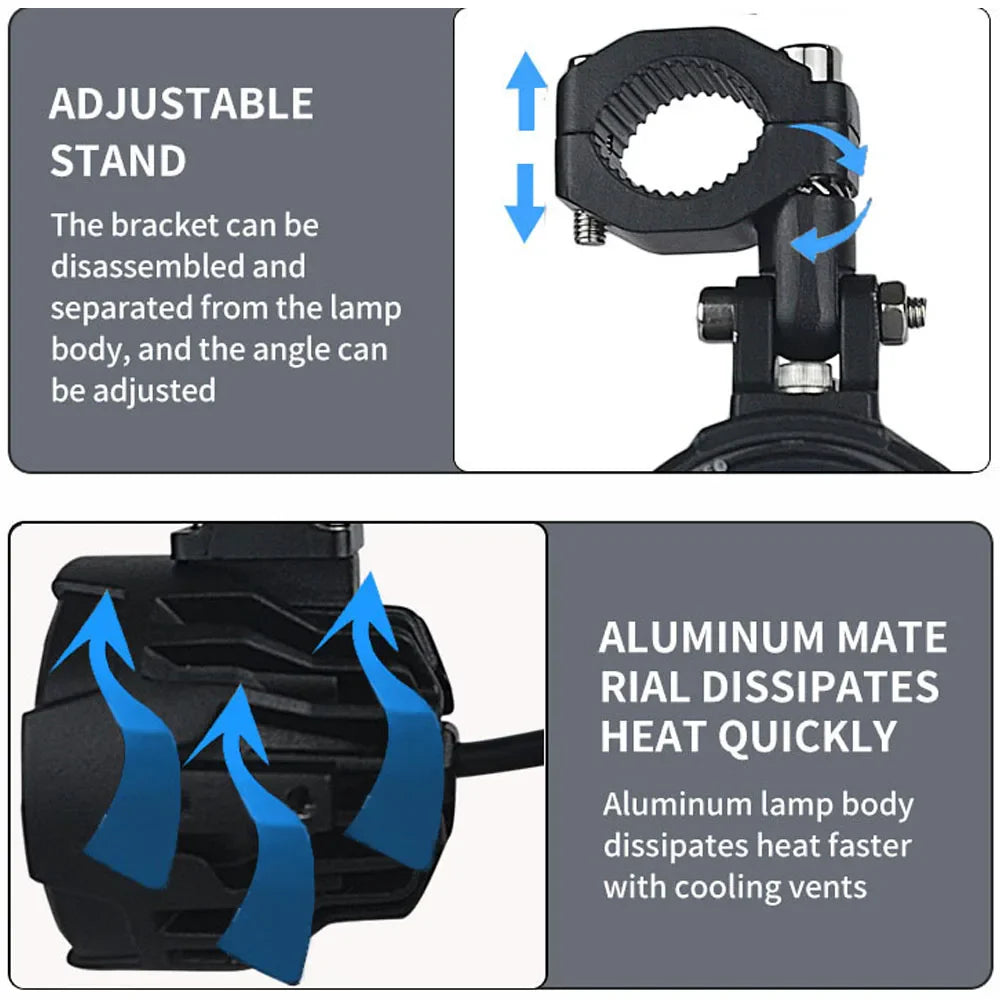 100W Dual Color Motorcycle Headlight Fog Lights - LED Auxiliary Driving Spotlight with Flasher, Pair