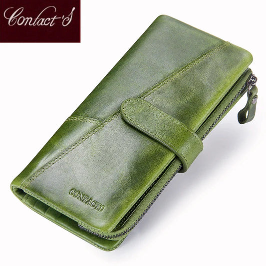 Women's Genuine Leather Long Wallet – Fashion Clutch with Coin Purse, Card Holder & Phone Pocket by Contact's