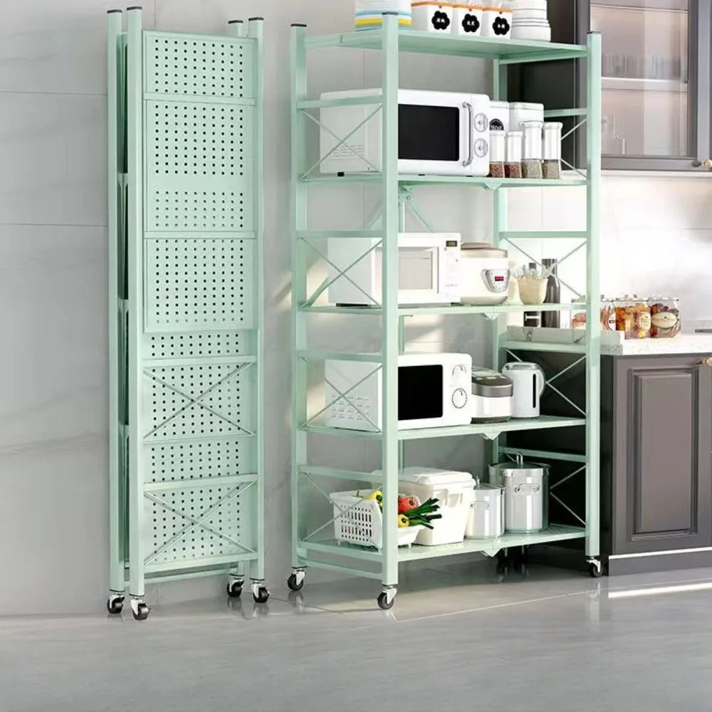Foldable Kitchen Storage Rack – Large Multi-Layer Metal Shelf with Movable Iron Frame for Multifunctional Use
