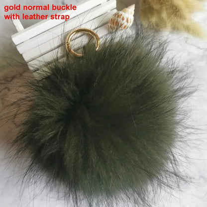 Luxury 15cm Fluffy Real Raccoon Fur Pom Pom Keychain – High-Quality Metal Ring Pendant for Women