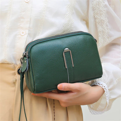 Luxury Genuine Leather Women's Crossbody Bag – Solid Color Shoulder Bag, Clutch & Messenger Purse