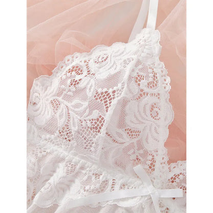 Women’s Lingerie Set — Plus Size Lace Nightgown, Thong & Suspender Sexy Sleepwear