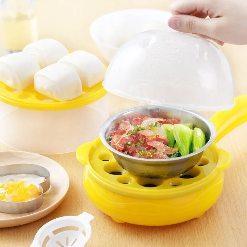 Electric Frying Pan and Omelette Maker - Mini Egg Cooker with Steamer, Automatic Power-Off - Breakfast Machine for Quick Meals