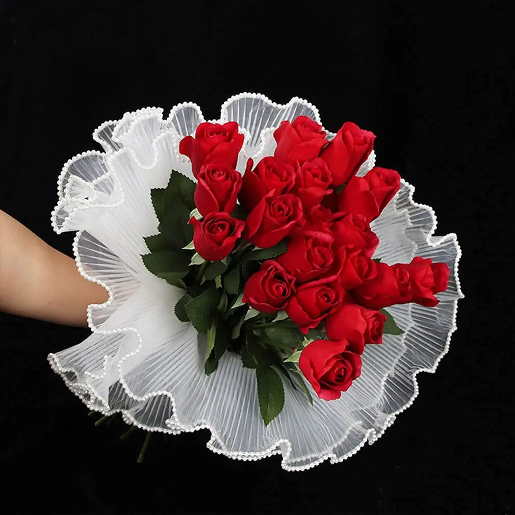 Pearl Edge Bouquet Wrapping Paper - Decorative Mesh Flower Wrap for Valentine’s Day Gifts, Floral Arrangements & Handmade Bouquets