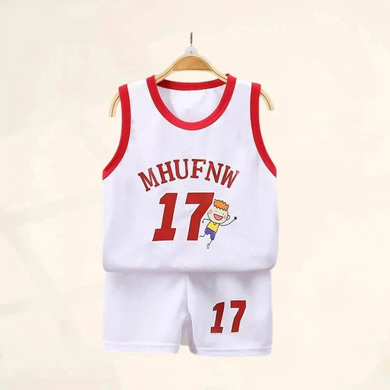 Children’s Summer Sleeveless T-Shirt and Shorts Set — Quick-Dry Sports Tank Top Outfit for Boys Basketball Training
