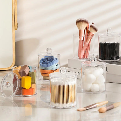 4-Pack Acrylic Q-tip Holder Dispenser – Clear Vanity Organizer for Cotton Swabs, Balls, Pads, and Floss Picks