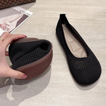 Big Size 42 Women’s Knitted Breathable Flats – Soft Bottom Casual Slip-On Ballet Loafers and Boat Shoes