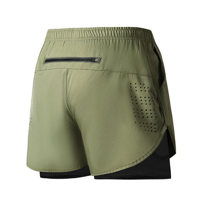 Men’s Quick-Dry Running Shorts — Black Double Layer Sport Workout Training Bodybuilding Shorts