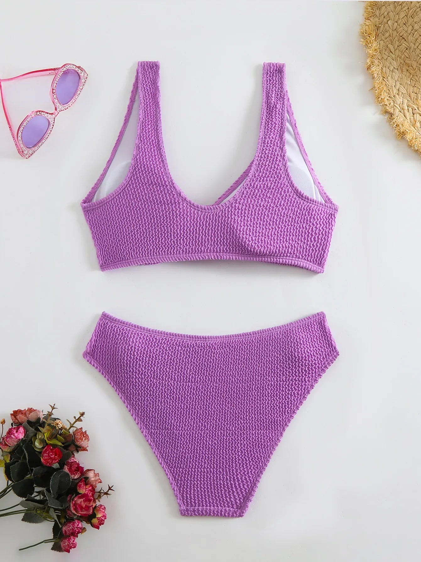 2025 Summer Women's Two-Piece Swimsuit – Solid High Waist V-Neck Backless Bikini Set Beachwear