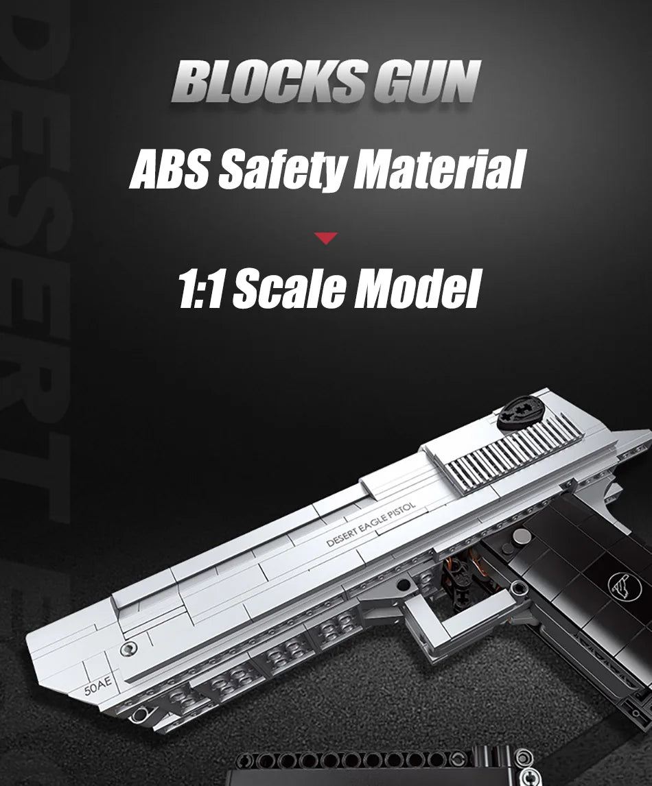 795pcs Desert Eagle Handgun Building Block Set – Military MOC Pistol Toy for Kids & Adults