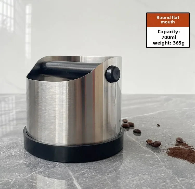 Stainless Steel Coffee Knock Box – Non-Slip Espresso Ground Bin with Rubber Ring and Beveled Design