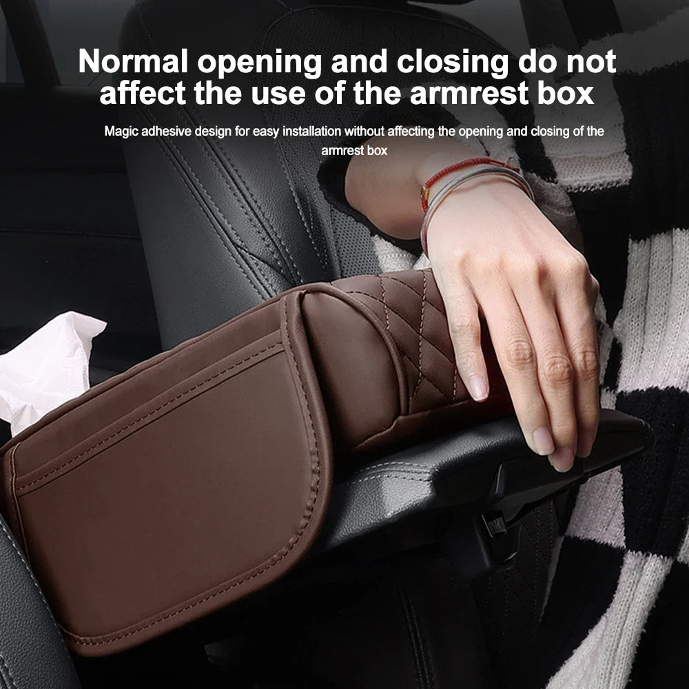 Car Center Console Protector Mat – Thick Memory Foam Armrest Cushion with Tissue Storage Pocket