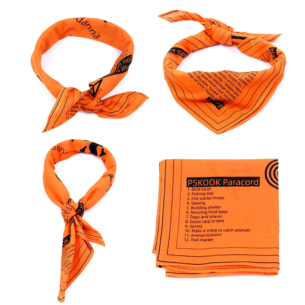 Survival Bandana - Heavy Duty Construction with Easy-to-Read Tips, High-Visibility Orange for Backpacking, Camping, Hiking, and Emergency Use