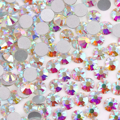 Glass Crystal Flatback Rhinestones Set SS6–SS30 – Non-Hotfix Round Glue-On Gems for Nail Art, DIY Crafts & Jewelry Decoration