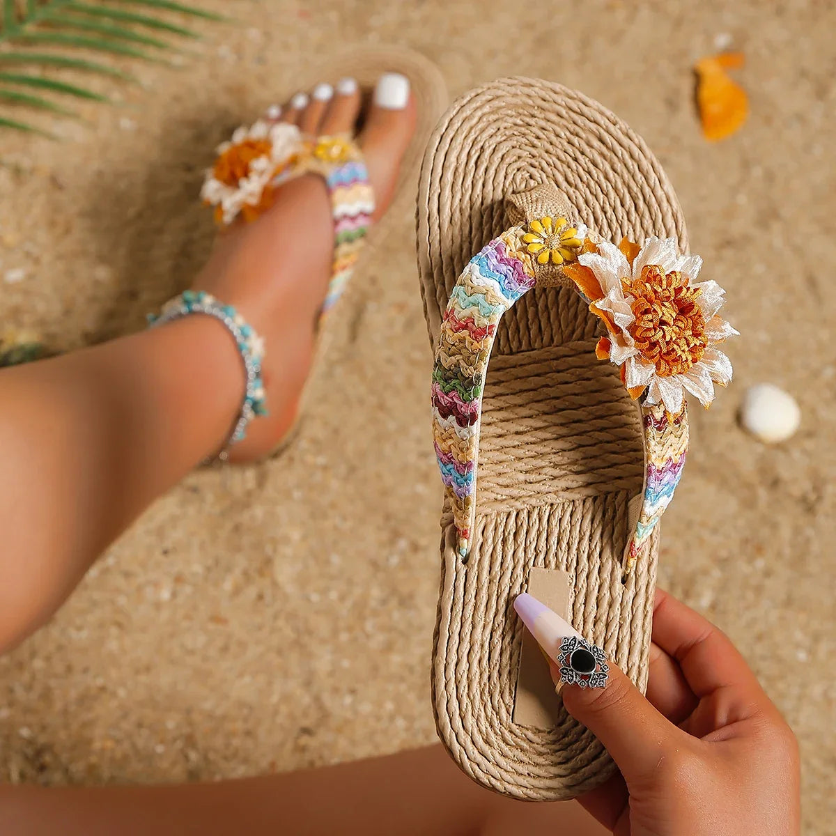 Women’s Sunflower Flip Flops - Soft Sole Anti-Slip Flat Summer Sandals