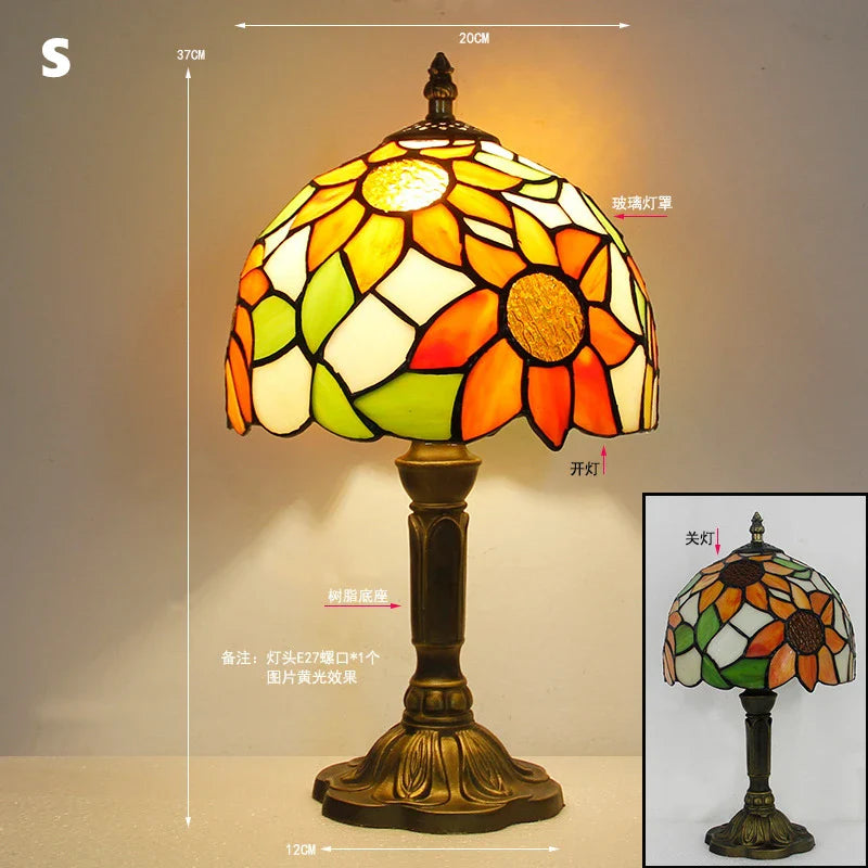 Retro Stained Glass Table Lamp – Colorful E27 Art Lampshade, Mediterranean Baroque Style Bedside Bedroom Décor Light