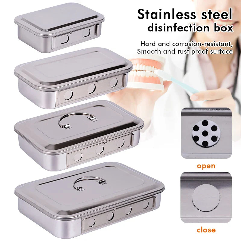 Stainless Steel Dental Disinfection Box – Surgical Sterilization Tray with Holes Medical Steriliser Container for Dentistry Accessories