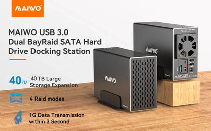 MAIWO 3.5 Inch HDD Case – Dual Bay SATA RAID Storage Enclosure & Docking Station for 2.5/3.5 Inch External Hard Drives