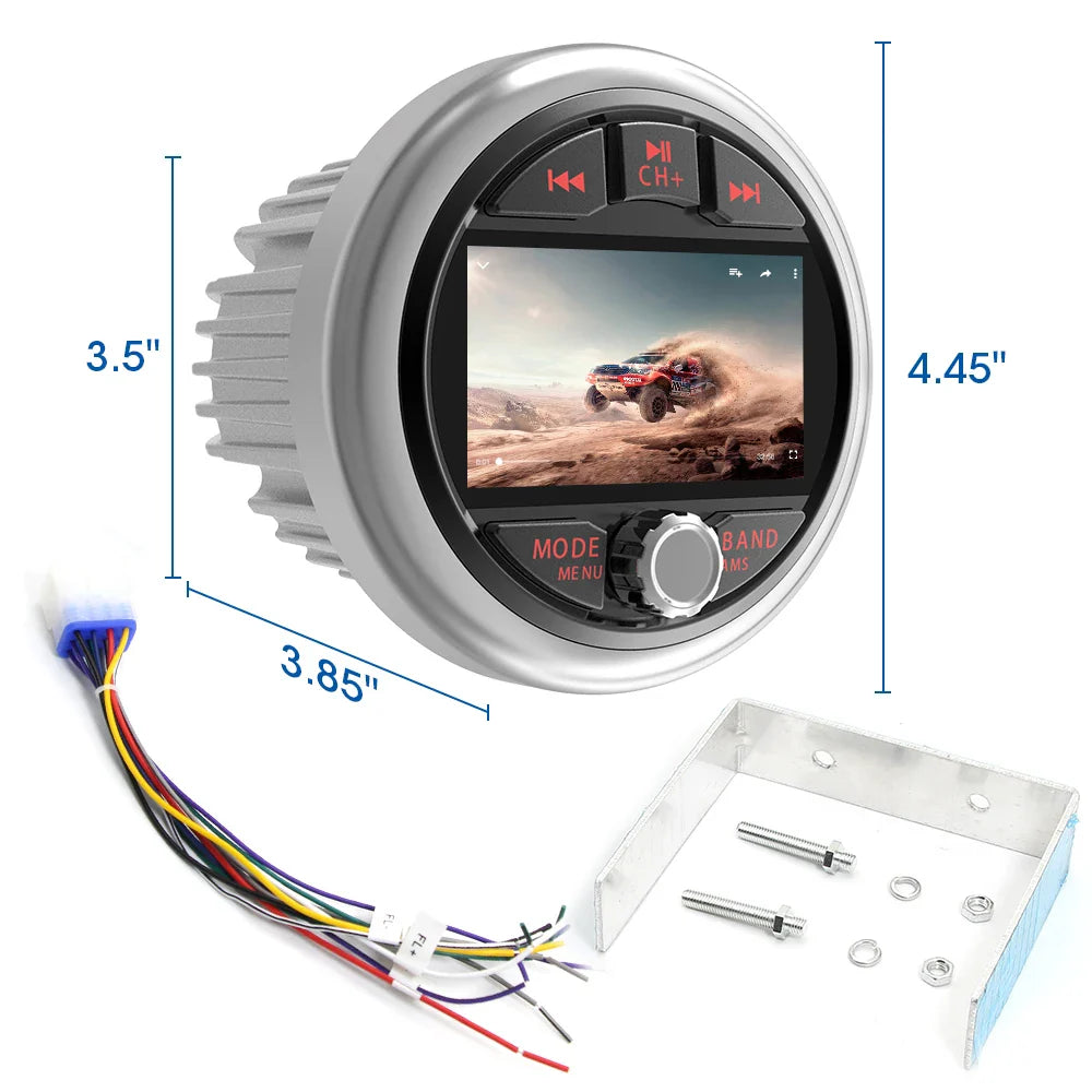 AKAMATE Boat Radio MP5 – Marine Stereo Media Player with AM/FM RDS, Bluetooth, AUX, MP3/MP4 Video Play for ATV, UTV, SPA, RZR