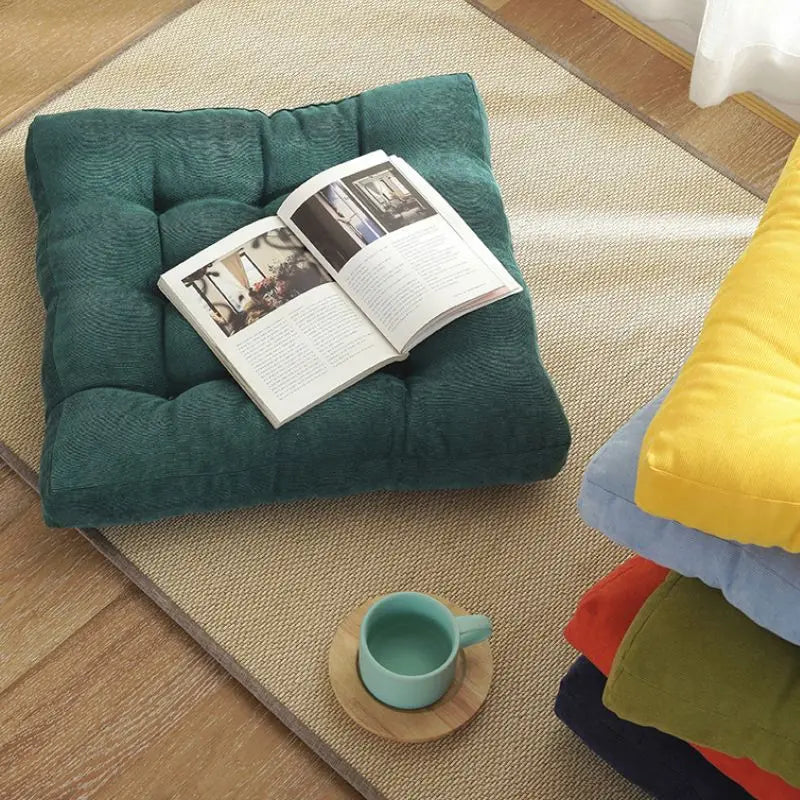 Square Floor Pillow Cushion – Thick Tufted Seat Pad for Meditation, Yoga, Kneeling, and Balcony Seating