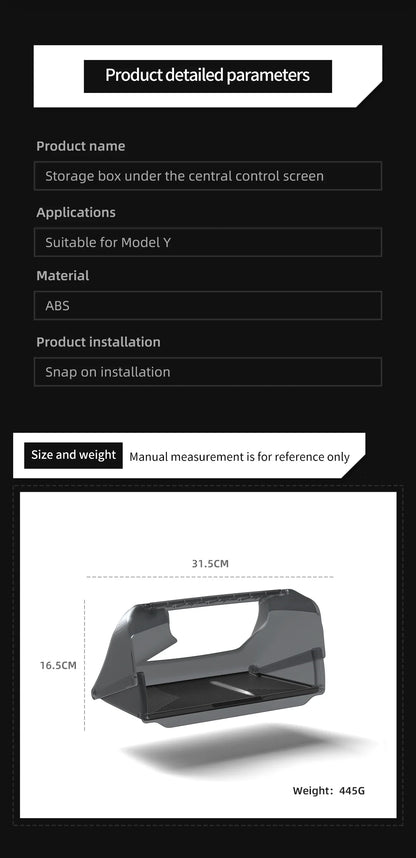 Hidden Storage Box Organizer – Under Screen Tray for Tesla Model Y 2024 & Model 3 2021-2022