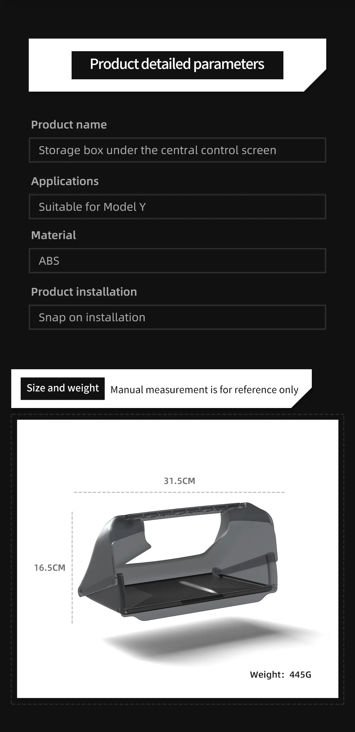 Tesla Model Y 2024 Car Storage Box – Hidden Organizer Tray Under Central Control Screen, Fits Model 3 2021-2022