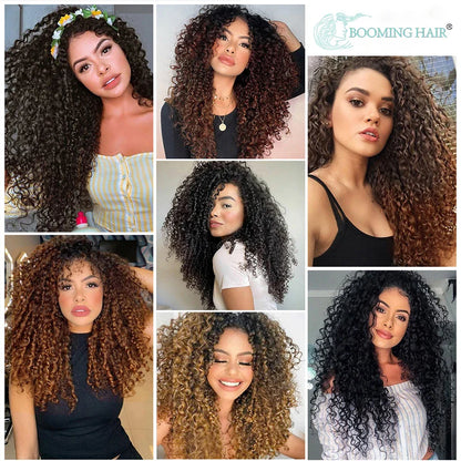 26 Synthetic Clip-In Hair Extension - Full Head Afro Kinky Curly Style - 140g Fake Hair Pieces Clip-on Hairpin for Women - Black/Brown