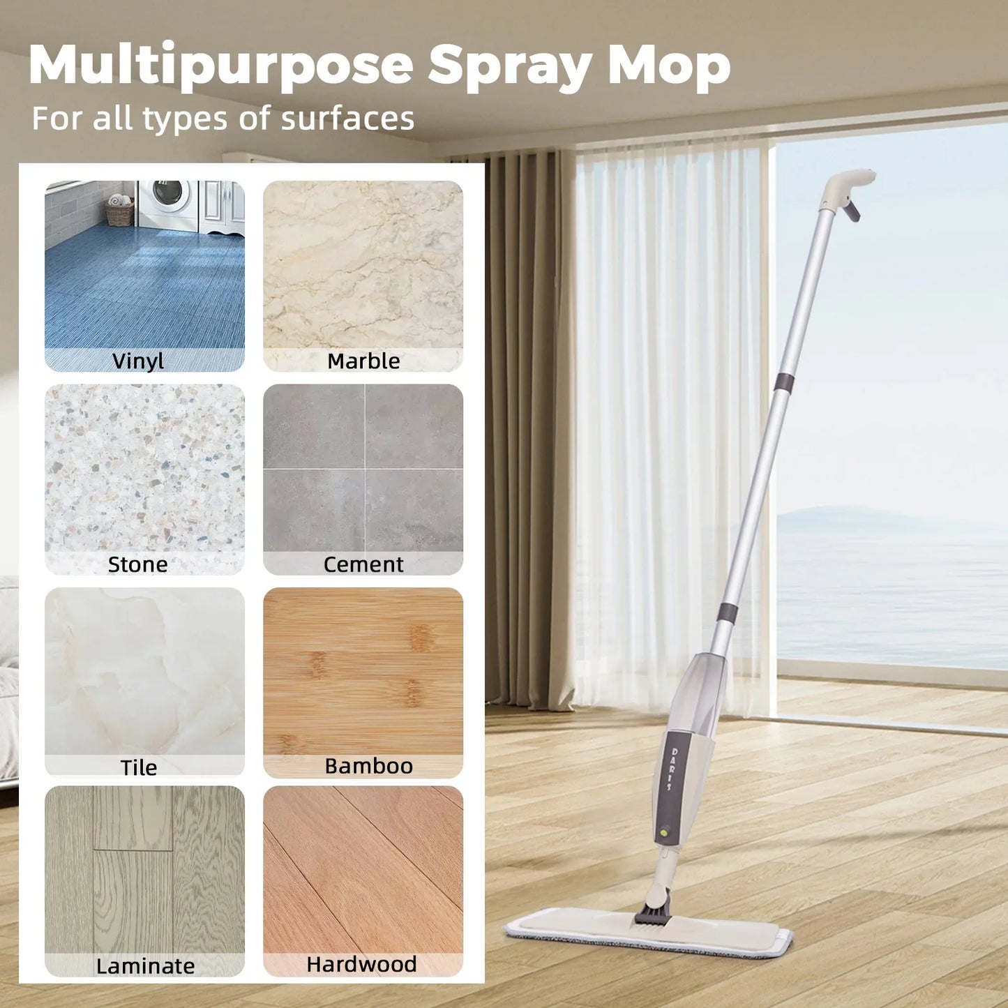 Spray Mop Broom Set — Magic Flat Mop with Rotating Head, Reusable Microfiber Pads for Home Floor Cleaning