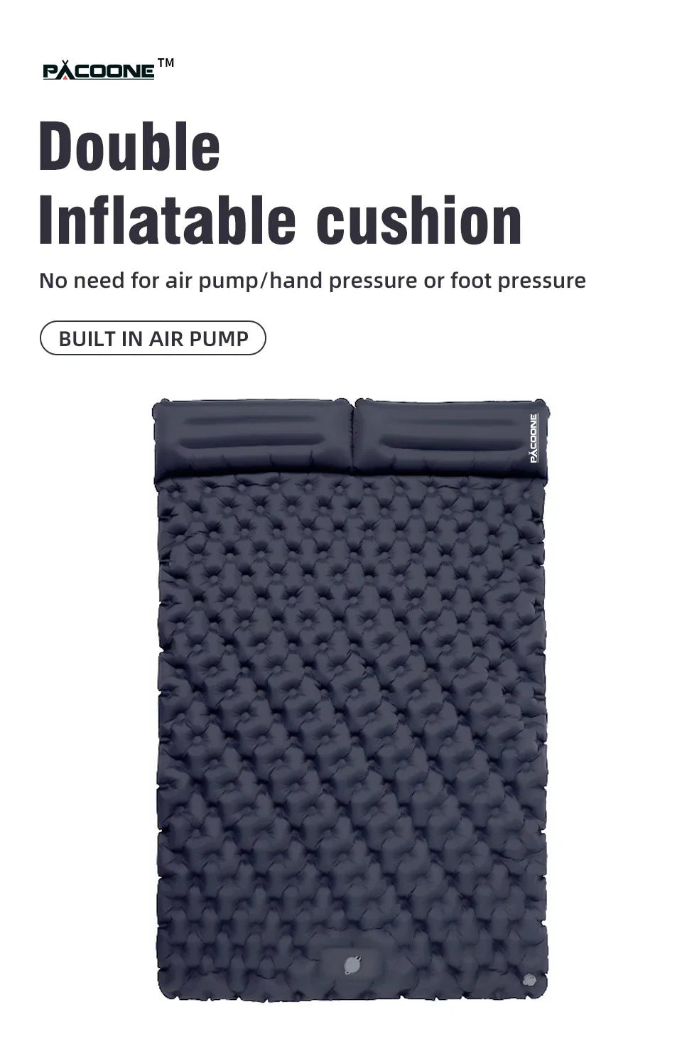 PACOONE Outdoor Camping Double Inflatable Mattress - Extra Wide Ultralight Folding Sleeping Pad