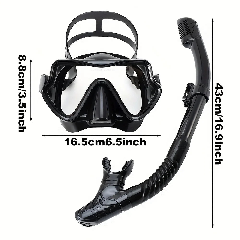 Tempered Glass Diving Mask & Snorkel Set - Panoramic Adult Scuba & Swimming Snorkeling Gear