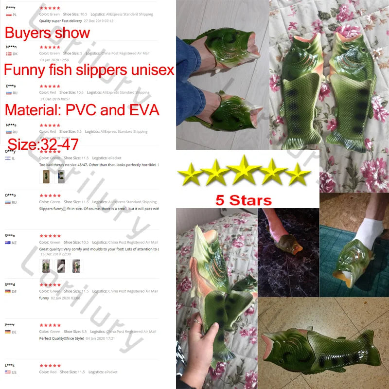 Funny Unicorn Fish Beach Slippers - Unisex Summer Slides for Men, Boys & Plus Size 31-47