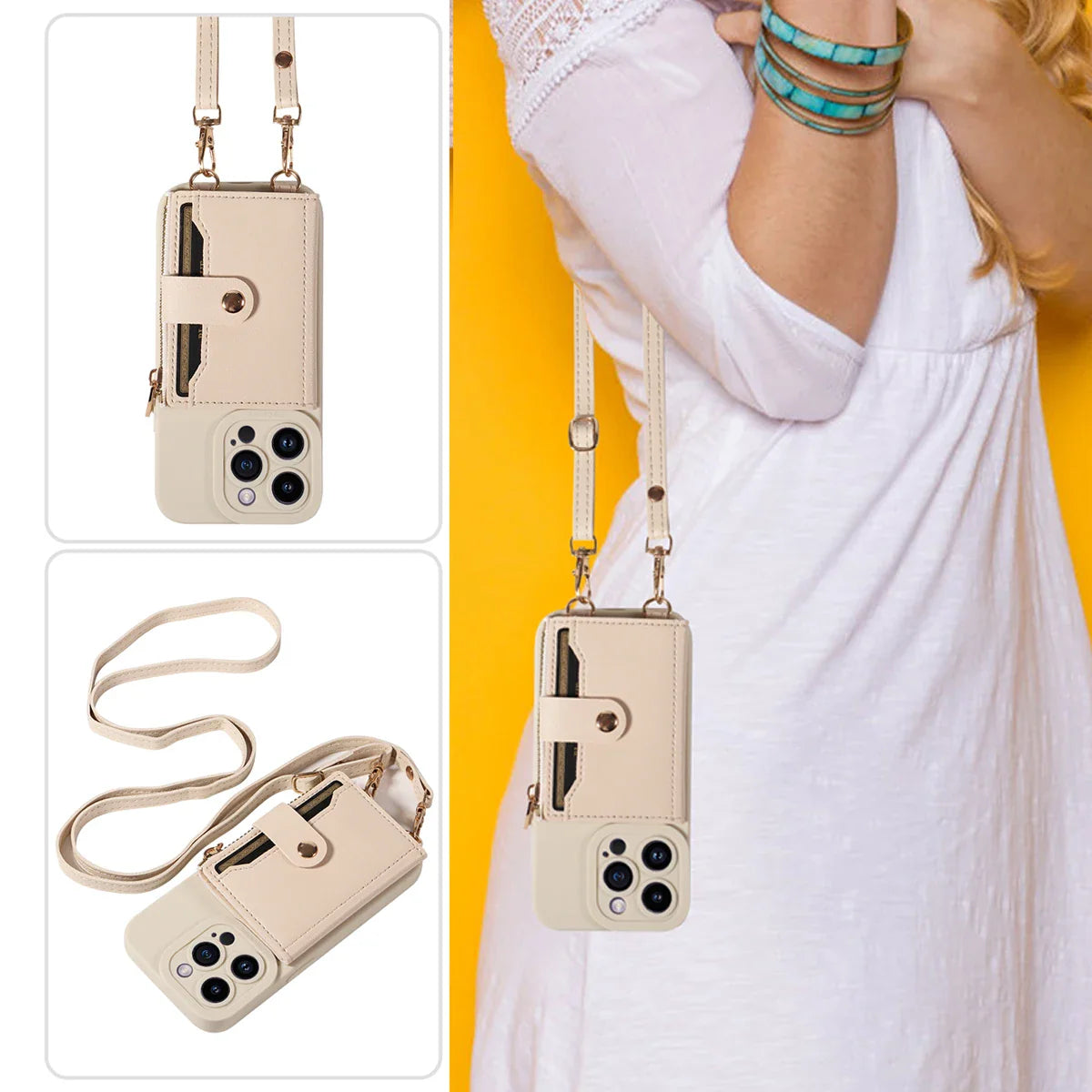 Faux Leather Crossbody Wallet Case for iPhone 16 Pro Max/15/14/13/12/11/XS Max/XR/7/8 Plus – Anti-Drop Phone Cover with Mirror & Card Holder