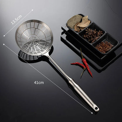 3 Sizes Round 304 Stainless Steel Strainer Set – Long Handle Kitchen Sieves for Hot Pot, Oil Filter & Cooking Tools