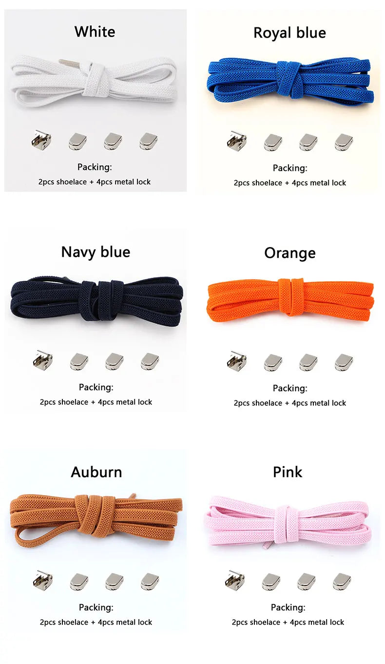 No-Tie Elastic Shoelaces – One Size Fits All Sneakers for Adults & Kids, Flat Tieless Shoestrings