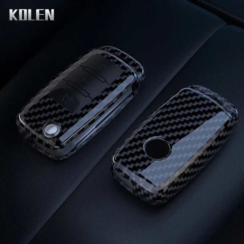 ABS Carbon Fiber Car Key Case Cover for VW, SEAT & Skoda – Fits Polo, Golf, Passat, Beetle, Tiguan, Leon, Altea, Octavia, Kodiaq