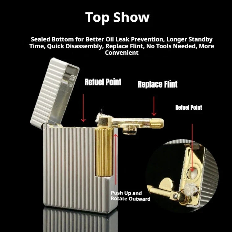ST30 Vertical Pearl Chrome Oil Lighter – Stylish Side-Sliding Classic Metal Cigarette Lighter, Men’s Gift Accessory