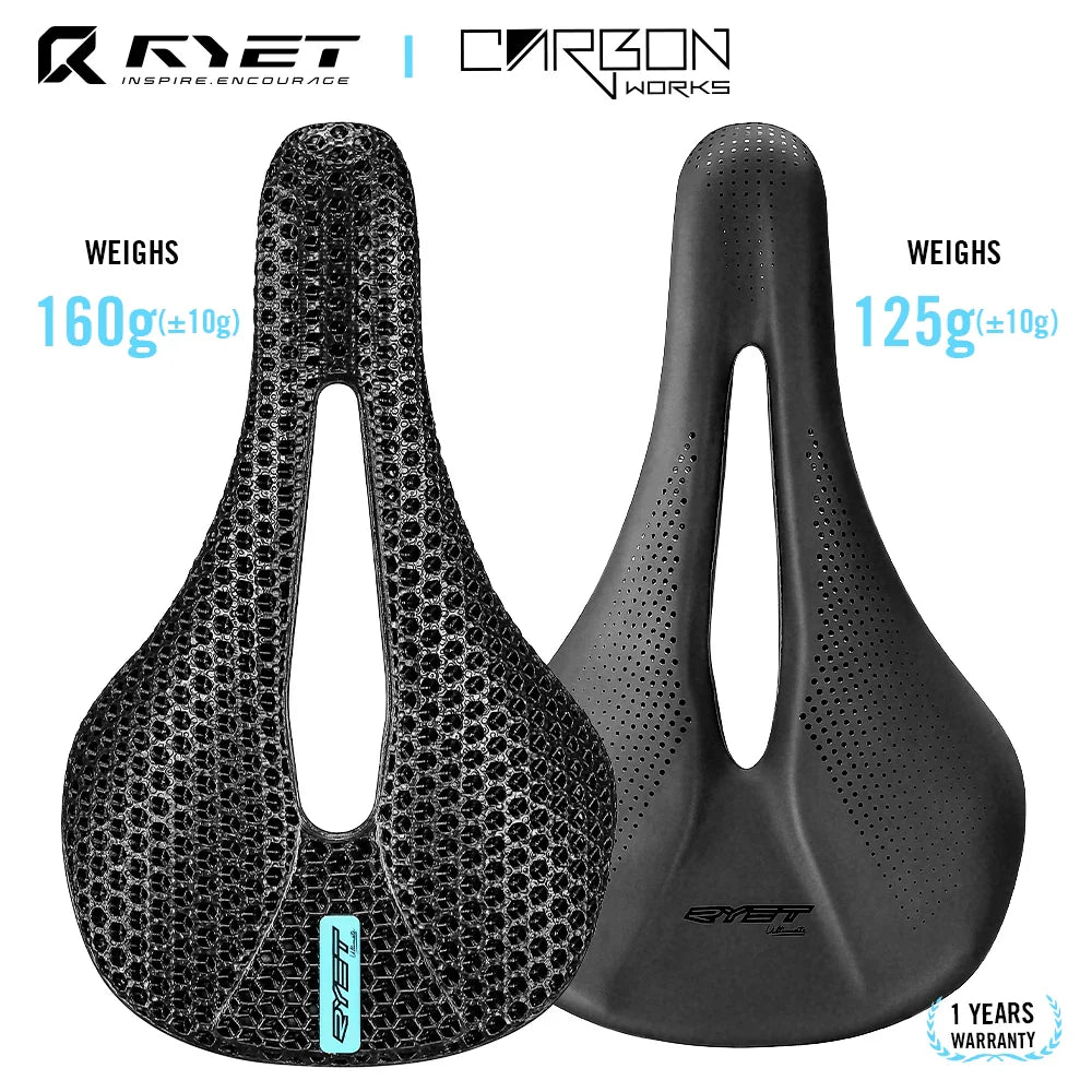 RYET 3D Printed Carbon Bike Saddle — 140/143mm Lightweight Road & MTB Cycling Seat with EVA Cushion