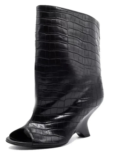2025 Women’s Fish Mouth Knee-High Boots – Thick Slant Heel Fashion High Heels Spring Summer Large Size