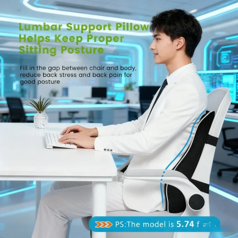 Memory Foam Lumbar Support Cushion for Car Seat & Office Chair Back Pain Relief