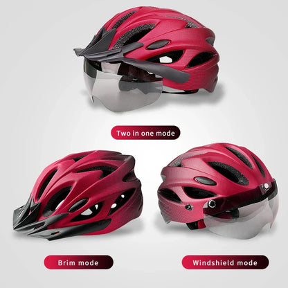 X-TIGER Cycling Helmet – Ultralight MTB Bike Helmet with LED Lights, Integrally-Molded Sports Safety Hat & Goggles Visor