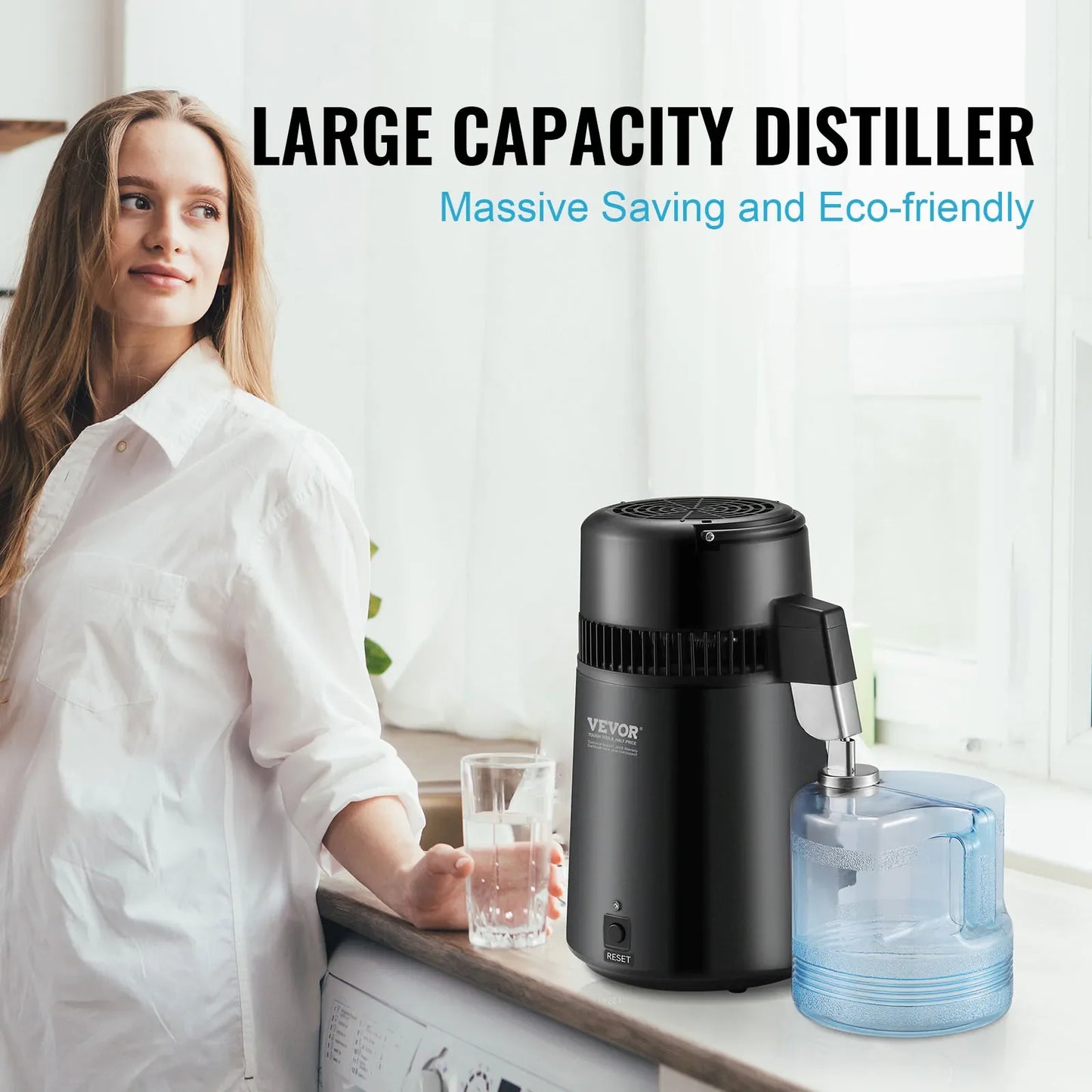 SucceBuy 4L Water Distiller – 1.05 Gallon Countertop Pure Water Purifier with 750W Filter