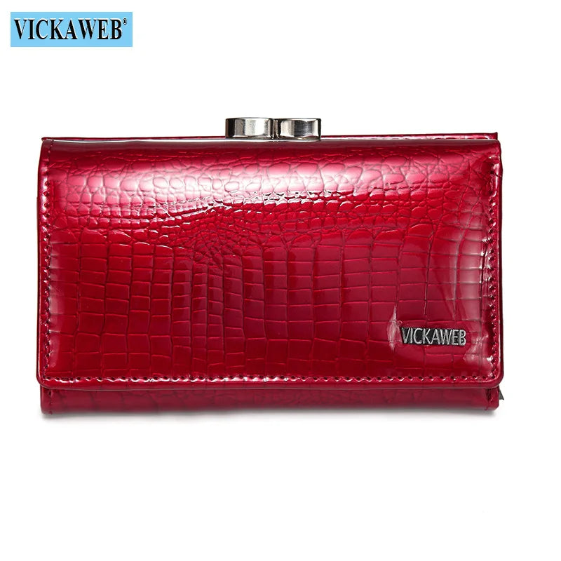 Women’s Genuine Leather Short Wallet – Fashion Alligator Hasp & Zipper Coin Purse AE2155