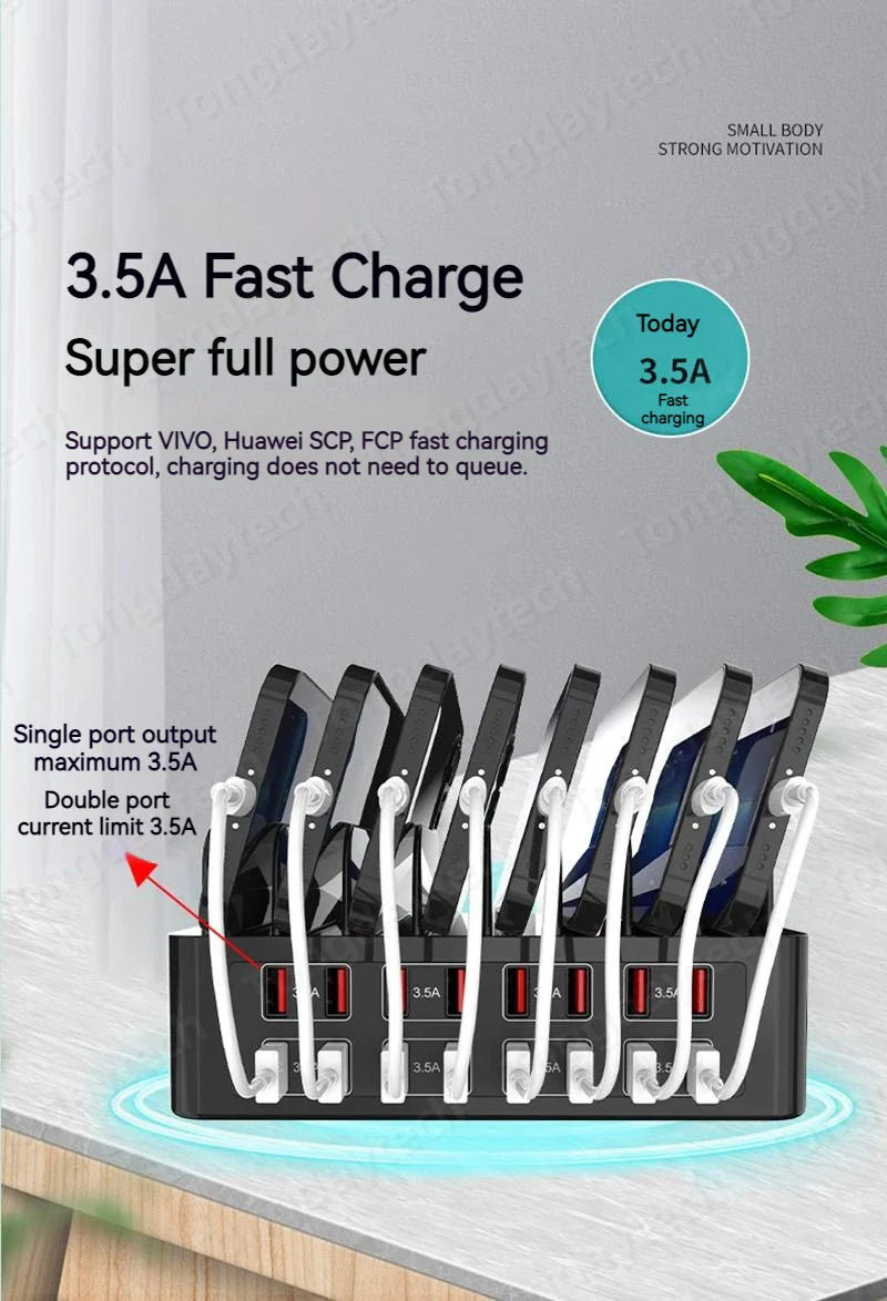 150W Universal Multi USB Fast Charger – 16-Port 3.5A Max Charging Station Stand for iPad, iPhone 14/13, Samsung S22, Xiaomi Tablet